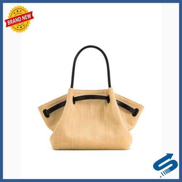 Medium Tote Bag with Gold Hardware, Artificial Raffia, Shoulder Strap - Picture 5 of 7